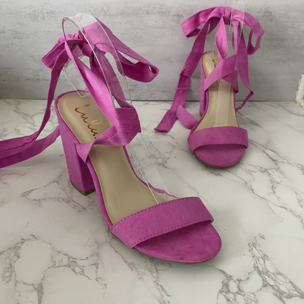 Lulu's Pink Strappy Block Heel Sandals